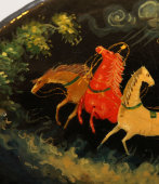Овальная брошь в русском стиле «Тройка лошадей»