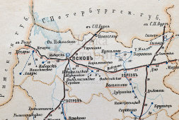 Старинная карта Псковской губернии, картографич. зав. П. Ф. Петш, Санкт-Петербург, к. 19, н. 20 вв.