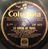 Пластинка с песней «Le coeur de Paris» (сердце Парижа) из кинофильма «Bon coeur de Paris», Columbia, Англия, 1930-е гг.