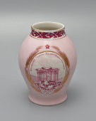 Сувенирная памятная ваза «Всесоюзная сельскохозяйственная выставка» (ВСХВ, ВДНХ), фарфор, Первомайский фарфоровый завод (Песочное), 1939 г.