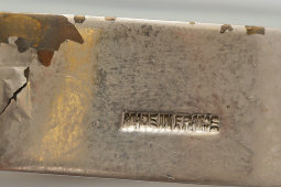 Старинное увеличительное стекло, лупа с деревянной ручкой, никелированная латунь, Франция, нач. 20 в.