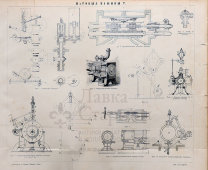 Старинная гравюра «Паровые машины и их механизмы», бумага, Брокгауз и Ефрон​, Санкт-Петербург, 1890-е