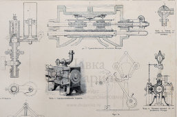 Старинная гравюра «Паровые машины и их механизмы», бумага, Брокгауз и Ефрон​, Санкт-Петербург, 1890-е