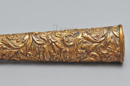 Старинная личная печать с ручкой, украшенной чеканным растительным орнаментом, латунь, бронза, Европа, кон. 19, нач. 20 вв.