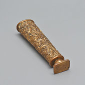 Старинная личная печать с ручкой, украшенной чеканным растительным орнаментом, латунь, бронза, Европа, кон. 19, нач. 20 вв.