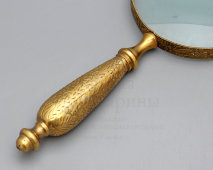 Старинная лупа, увеличительное стекло в оправе с ручкой из бронзы, нач. 20 в.