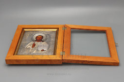 Антикварная икона «Господь Вседержитель» в окладе, Москва, 1883 г.