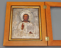 Антикварная икона «Господь Вседержитель» в окладе, Москва, 1883 г.