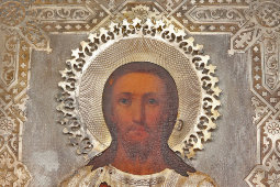 Антикварная икона «Господь Вседержитель» в окладе, Москва, 1883 г.