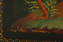 Лаковая шкатулка папье-маше по мотивам сказки «О рыбаке и рыбке», художник Жбанов Н. М., Палех, 1953 г.
