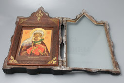 Заказная икона в старинном киоте «Взыграние младенца», Россия, 1990-е
