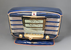 Уникальный подарок, синий советский ламповый радиоприемник «Звезда-54», 1954 год