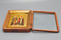 Старинная деревянная икона в киоте «Святая княгиня Ольга и Николай Чудотворец», Россия, нач. 20 в.
