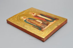 Старинная деревянная икона в киоте «Святая княгиня Ольга и Николай Чудотворец», Россия, нач. 20 в.