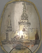 Антикварный серебряный совочек для сахара «Московский Кремль», 84 проба, Москва, 1885 г. 
