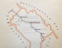 Старинная карта Закатальского округа (Азербайджан), картографич. зав. П. Ф. Петш, Санкт-Петербург, к. 19, н. 20 вв.