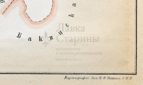 Старинная карта Закатальского округа (Азербайджан), картографич. зав. П. Ф. Петш, Санкт-Петербург, к. 19, н. 20 вв.