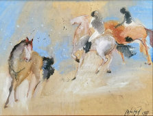 Картина «Лошади»​, художник Курдов В. И., бумага, акварель, СССР, 1977 г.