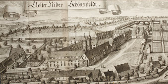 Старинная гравюра «Seblos Nie er Arnbach», Германия, 1700-е годы