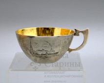Серебряная чашка с видом Кремля «Москва», серебро 875 пр., СССР
