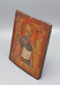 Старинная деревянная икона Николая Чудотворца с серебрением, Среднее Поволжье, кон. 19 в.