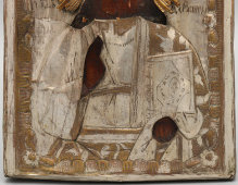 Старинная живописная икона на дереве в латунном окладе «Господь Вседержитель», Россия, 19 в.