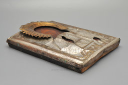 Старинная живописная икона на дереве в латунном окладе «Господь Вседержитель», Россия, 19 в.