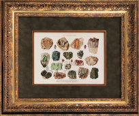 Старинная цветная гравюра «Драгоценные камни», багет, стекло, Россия, н. 20 в.