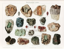 Старинная цветная гравюра «Драгоценные камни», багет, стекло, Россия, н. 20 в.