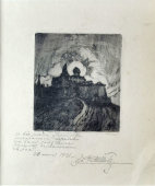 Графический рисунок «Древний город», художник В. А. Филиппов, бумага, офорт, 1921 г.