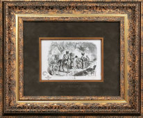 Гравюра в паспарту и раме «Наполеон в Монтро» (Napoleon a Montereau), Европа, 19 в.