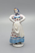Статуэтка «Плясунья» в синем платке, редкий вариант росписи, скульптор Велихова С. Б., фарфор ЛФЗ, 1950-60 гг.