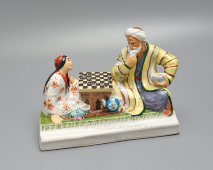 Довоенная фарфоровая чернильница «Игра в шашки», автор Данько Н. Я., ЛФЗ, 1930-е