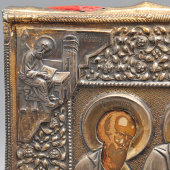 Старинная икона в серебряном окладе «Деисус», мастерская И. В. Захарова, Москва, 1880-е