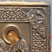 Старинная икона в серебряном окладе «Деисус», мастерская И. В. Захарова, Москва, 1880-е