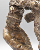 Старинная кабинетная скульптура «Схватка с медведем», скульптор Либерих Н. И., бронза, мрамор, Россия, 19 в.