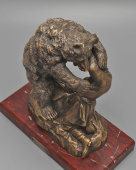 Старинная кабинетная скульптура «Схватка с медведем», скульптор Либерих Н. И., бронза, мрамор, Россия, 19 в.