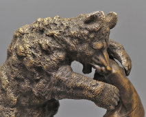 Старинная кабинетная скульптура «Схватка с медведем», скульптор Либерих Н. И., бронза, мрамор, Россия, 19 в.