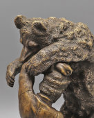 Старинная кабинетная скульптура «Схватка с медведем», скульптор Либерих Н. И., бронза, мрамор, Россия, 19 в.