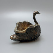 Старинная посеребренная солонка большого размера «Лебедь», Российская Империя, фирма Фраже (FRAGET)