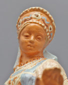 Советская интерьерная скульптура «Плясунья в сарафане и кокошнике», керамика, Гжель, 1950-60 гг.