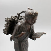 Старинная китайская статуэтка «Тибетский монах с хворостом», металл, Китай, 19 в.