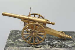 Старинная кабинетная статуэтка «Полевая пушка», бронза, камень, Европа, 19 в.