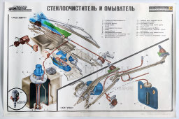 Учебный плакат «Стеклоочиститель и омыватель» из серии «Система питания и оборудования автомобиля», худ. Добровольский В. Н., изд-во ДОСААФ СССР, Одесса, 1979 г.