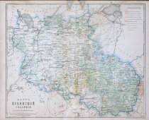 Старинная карта Псковской губернии Российской империи, бумага, багет, к. 19 в.