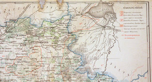 Старинная карта Псковской губернии Российской империи, бумага, багет, к. 19 в.