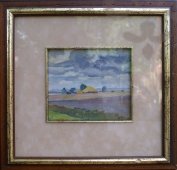 Картина пейзаж «Деревня вдалеке», художник Д. А. Колупаев, картон, масло, 1920-е