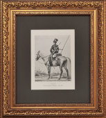 Старинная гравюра в раме «Казак Черноморского войска 1822-1825», Россия, 19 в.