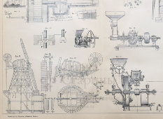 Старинная гравюра «Мукомольные мельницы», бумага, Брокгауз и Ефрон​, Санкт-Петербург, кон. 19, нач. 20 вв.