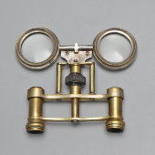 Старинный складной театральный карманный бинокль, латунь, стекло, Европа, 1900-е